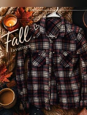 Charlotte Russe Plaid Button Down Shirt Red White Blue - Size S